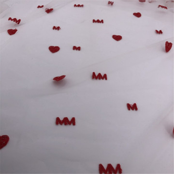 Heart and Letter Embroidery Swiss Diamond Mesh Tulle