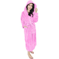 Women Fleece Hooded Bathrobe - Plush Long Robe