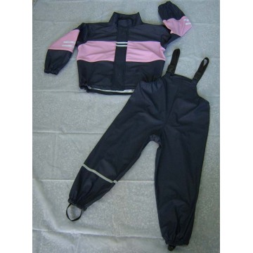 Yj-6070 Girls Toddler Kids Pink Black Raincoats PU Rainwear Rain Slicker