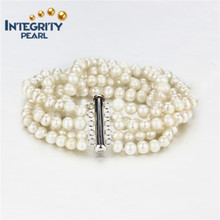 Bracelete de pérolas de água doce 5mm a + Batata 5 Strands Fashion Pearl Bracelet Jewelry