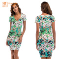 Vestidos femininos sexy com decote em V floral estampado lápis