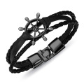 Black and white ladies thin leather charm bracelets