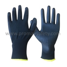 Black Polyester Liner Black PU and Dots on Palm Work Gloves