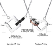 Estilo coreano jóias criativas para sempre amor duplo casal quadrado aço inoxidável colar pingente