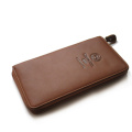 Brown long wallet for men zipper design made in smooth and soft leather