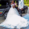 2017 nuevo fuera del hombro Vestido De Noiva Appliqued Puffy vestido de bola de encaje vestidos de boda africana MW994