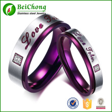 Purple Classic Titanium Steel Carve Love You Couples Ring With Rhinestone