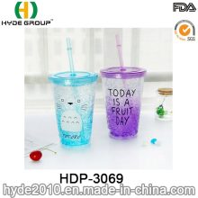 16oz sur mesure de jus de citron en plastique boire bouteille avec de la paille (HDP-3069)