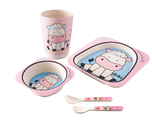 Children Dinner Set Kids Bamboo Powder Tableware