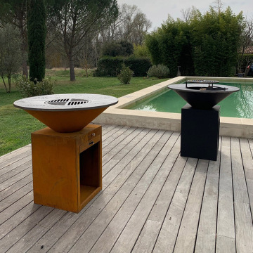 Outdoor kitchen wood burning Corten fire pit BBQ