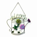 Special Cloth Flower Decorated Metal Wall "Welcome" Garden Decoration