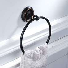 Black American kitchen and bathroom hardware pendant wall-mounted brass material round black bronze towel ring