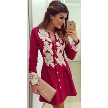 Mujeres Vestidos de Invierno de Primavera Red Sexy Lace Top Último Vestido Diseños