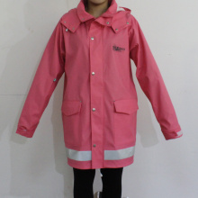 Dark Pink Hooded Waterproof PU Raincoat