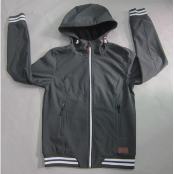 Yj-1068 Boys Mens Black Waterproof Breathable Microfleece Hooded Softshell Jacket