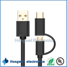 Nuevo diseño de aluminio de micro y tipo C 2 en 1 cable USB