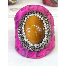 Nouvelle conception Snack Skin Leather Hematite Crystal Ring Rings Jewelry