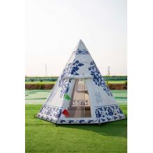 Tente gonflable avec motif en porcelaine bleu et blanc