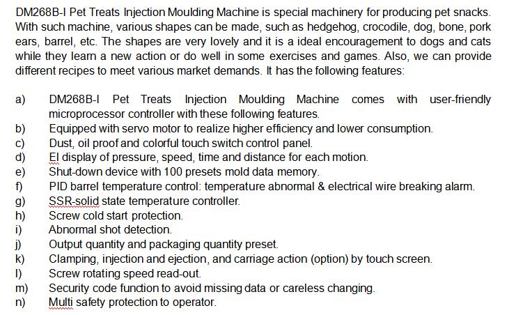 Introduction for DM-268 Pet Treats Molding Machine 