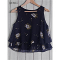 Guangzhou Round Collar Floral Pattern Loose Chiffon Women Tank Top