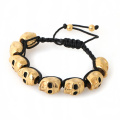 Fashion Jewelry Vintage Look Silver Plated Handmade Rope Woven Skull Bead Bracelet