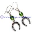 Evil Eye Lucky Horseshoe Charm Green Dangle Earrings