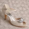 Mary Jane Lace and Crystal Wedding Shoe Ivory Lace