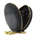 Femmes authentique Round Pu Leather Zipper Coin Purse