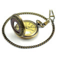 Vintage Bronze Wooden Mechanical Pocket Watch with Roman Numerals