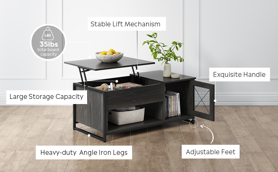 Lift Top Coffee Table, 3-Tier Cocktail Table, Metal Mesh Cabinet Door with Hidden Compartment Lift Top Coffee Table, 3-Tier Cocktail Table, Metal Mesh Cabinet Door with Hidden Compartment