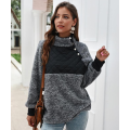 Women Stand Collar Patchwork Pullover