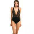 ladies deep V floral eyelash lace bodysuit