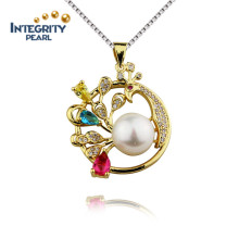 9mm AAA Button Gold Plated Freshwater Pearl Pendant Silver