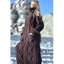 Cable Hand Knitted Long Wool Sweater Dress