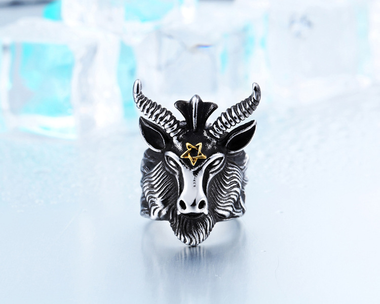 Stainless Steel Ring For Men's Satanic Rams Ring