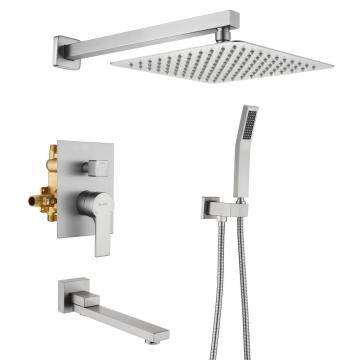 Square Brushed Nickel Shower Faucet Set