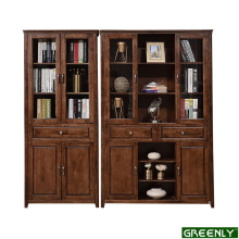American Style Solid Wood Bookcase with Glass Doors