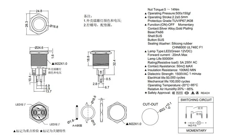 22mm Metal Pushbutton Switch 22mm Metal Pushbutton Switch