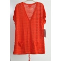 Ladies Short Sleeve Knit Sweater with Button and Pocket