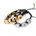 Fashion Jewelry Vintage Look Silver Plated Handmade Rope Woven Skull Bead Bracelet