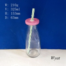 300ml Glass Milk Bottle Glass Yogurt Bottle with Tin Cap and Straw