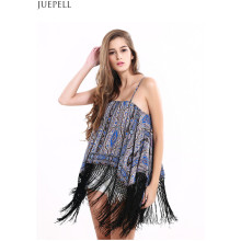 Женский новый летний приморский курорт Fringed National Wild Chiffon Vest Camisole T-Shirt