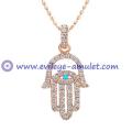 Rose Gold Diamond Hamsa Evil Eye Necklace