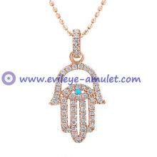 Rose Gold Diamond Hamsa Evil Eye Necklace