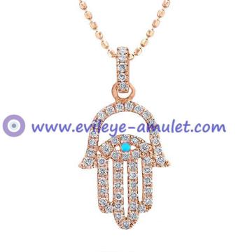 Rose Gold Diamond Hamsa Evil Eye Necklace