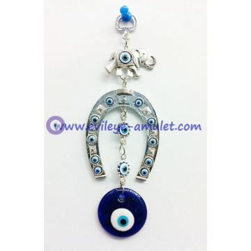 Turkish Horseshoe & Elephant Wall Hanging Amulet With Evil Eye Bead