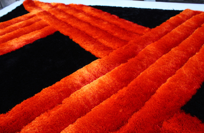 Polyester Shaggy Rug 3D Design Black & Red Color