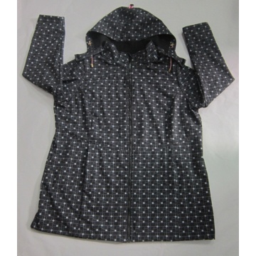 Yj-1067 Impreso Negro Microfleece impermeable transpirable Womens Hooded Softshell Jacket