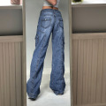 Mulheres calças de carga de jeans vintage