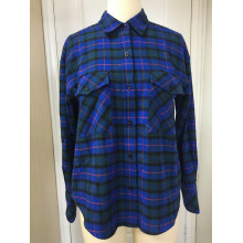 Women's Navy Plaid Long Sleeve Shirt